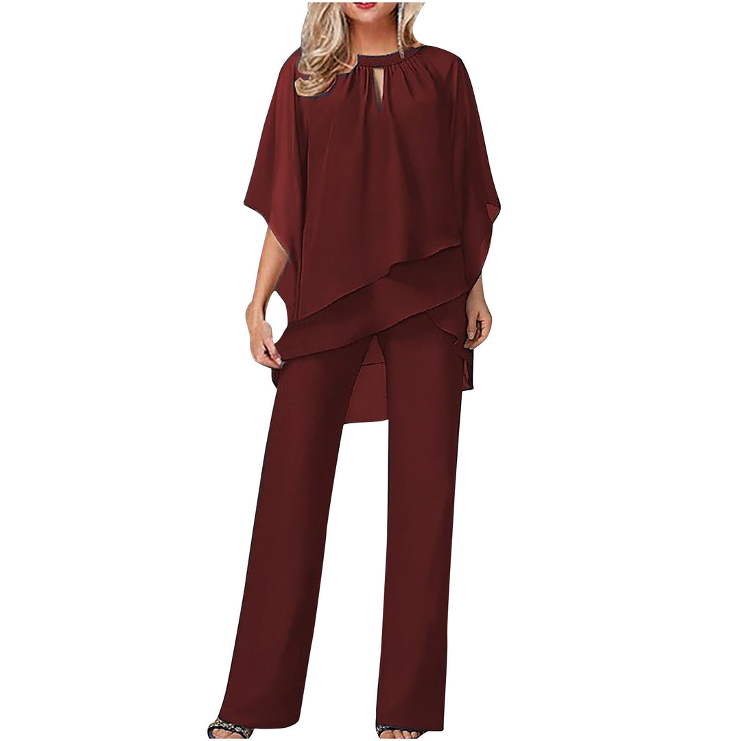 Kvinne Ensemble Asymmetrisk Topplag Bred Bukse Mykt Stoff