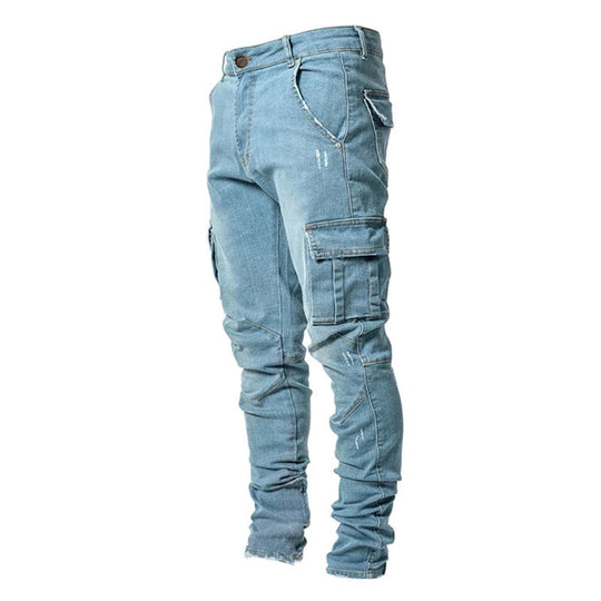 Herre Cargo Jeans med Tilpasset Passform og Fleksibel Denim