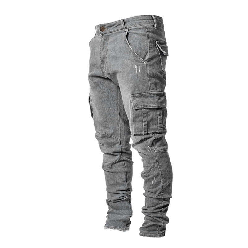 Herre Cargo Jeans med Tilpasset Passform og Fleksibel Denim