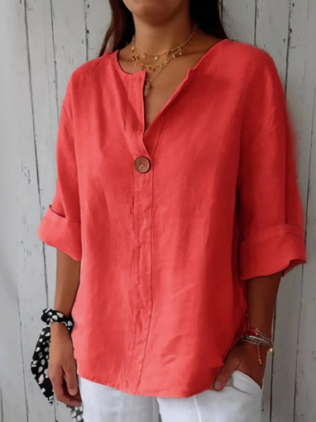 Plus Size Bluse Notch Detalj Polyester 10
