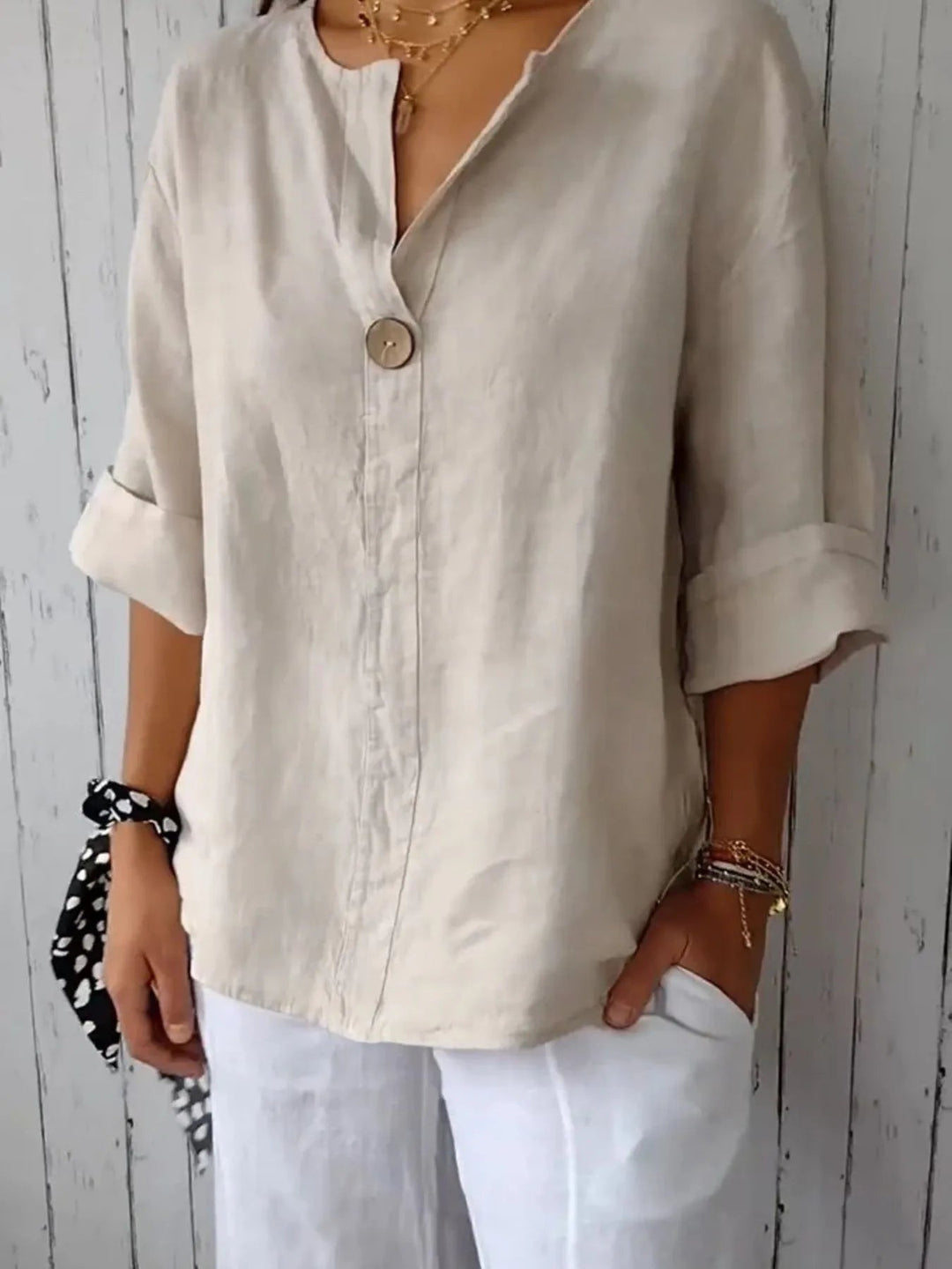 Plus Size Bluse Notch Detalj Polyester 2