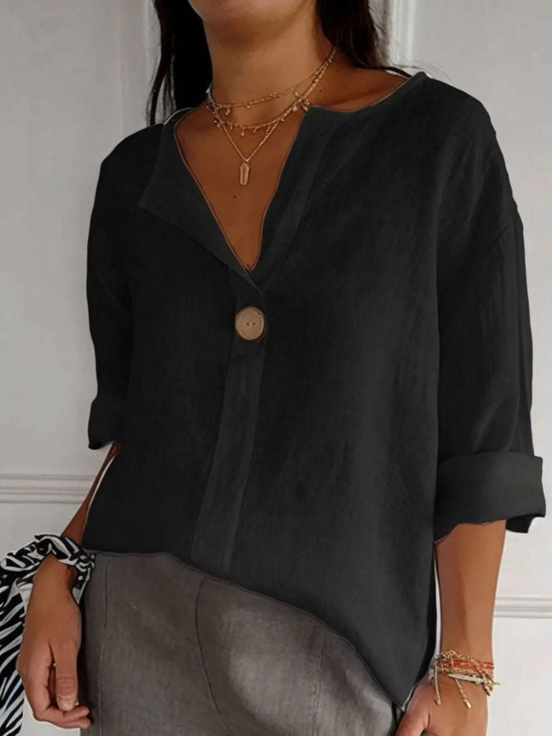 Plus Size Bluse Notch Detalj Polyester 4