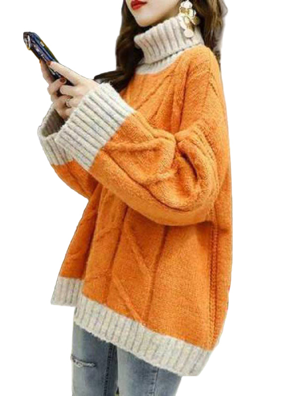 Plus Size Turtle Neck Patchwork Top for Winter 0
