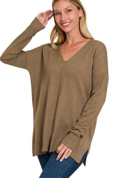 Plus Size Women's Long Sleeve V-Neck Tunic Sweater Soft Fabric 2