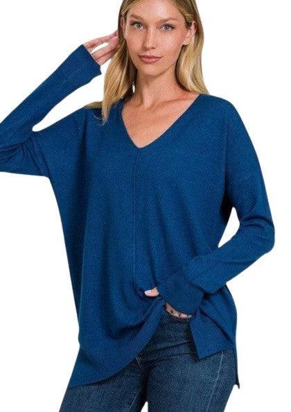 Plus Size Women's Long Sleeve V-Neck Tunic Sweater Soft Fabric 3