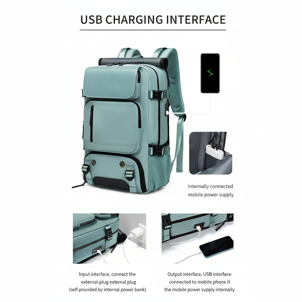 Reiseryggsekk med USB-port og vanntett design 5