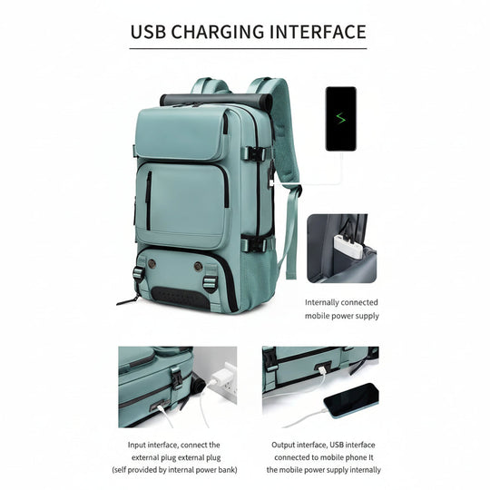 Reiseryggsekk med USB-port og vanntett design 5