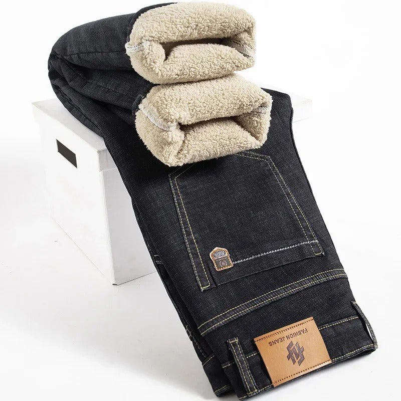 Rette herrebukser i lammeskinnsdenimstil 2