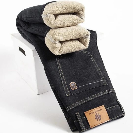 Rette herrebukser i lammeskinnsdenimstil 2
