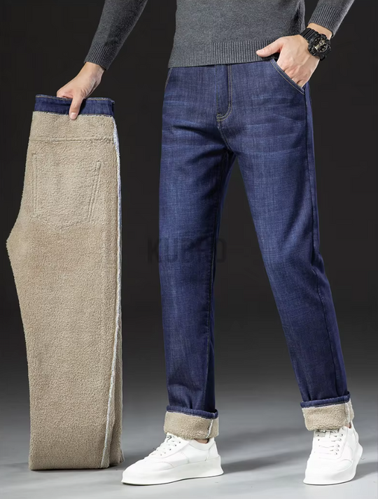 Rette herrebukser i lammeskinnsdenimstil 4