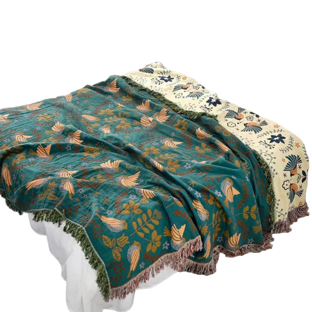 Reversibelt Gulvteppe Stue Med Vakkert Mønster av Fugler og Blomster 0