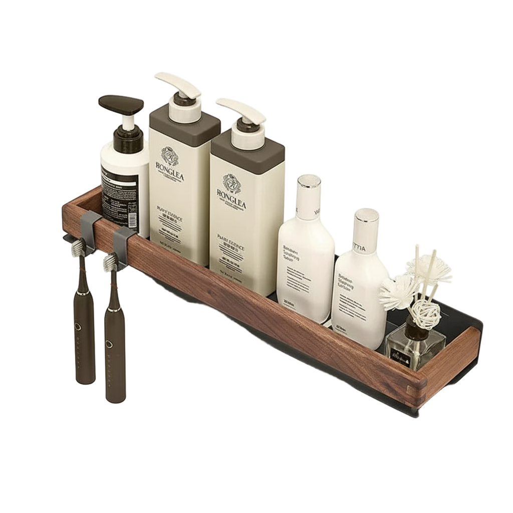 Rustikk Vegghylle i Tre med Metallramme 0