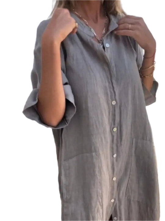 Skjortekjole Dame Lin-Look Med Knappestolpe Polyester Casual 0