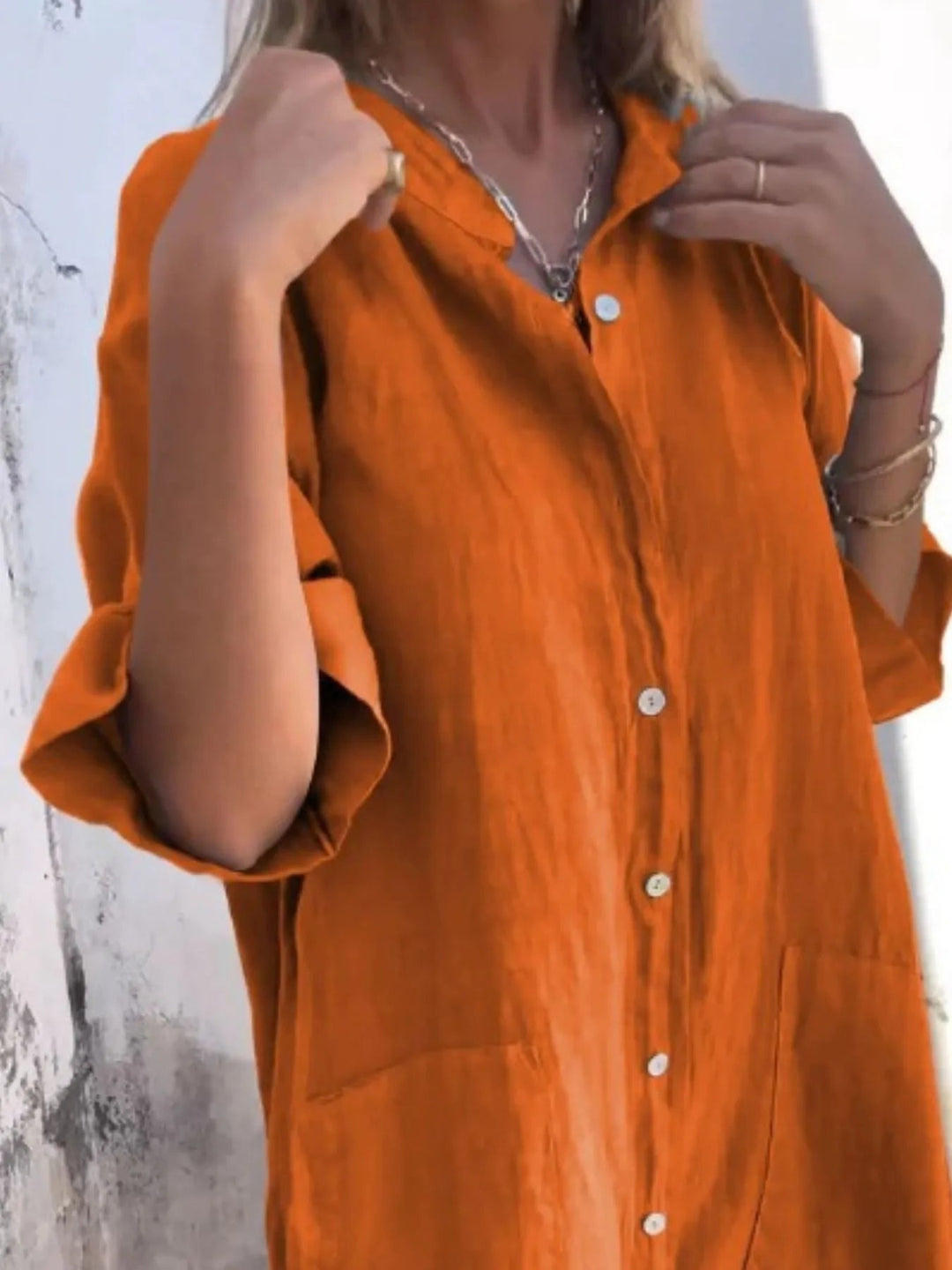 Skjortekjole Dame Lin-Look Med Knappestolpe Polyester Casual 10
