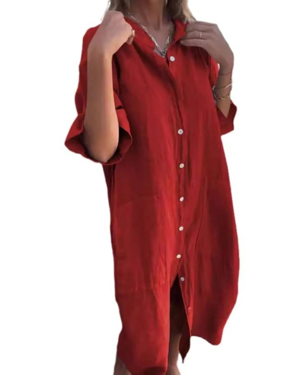 Skjortekjole Dame Lin-Look Med Knappestolpe Polyester Casual 13