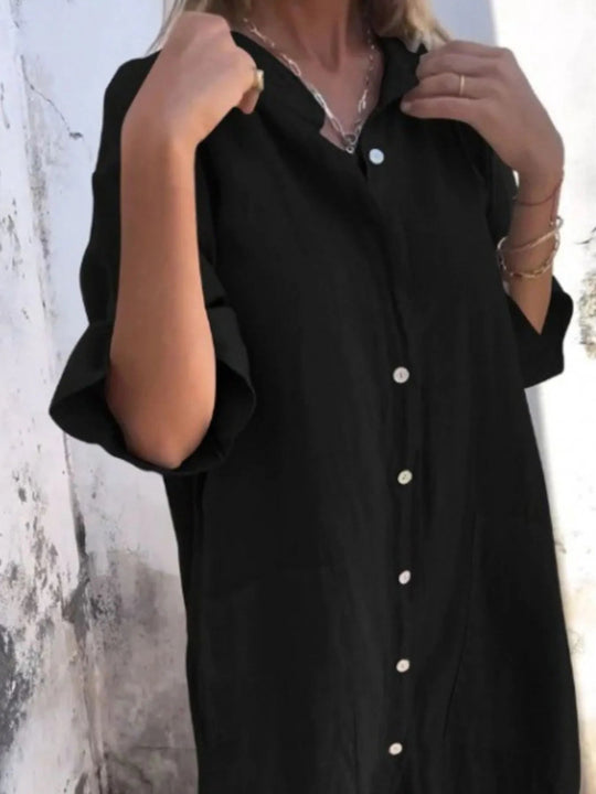 Skjortekjole Dame Lin-Look Med Knappestolpe Polyester Casual 3