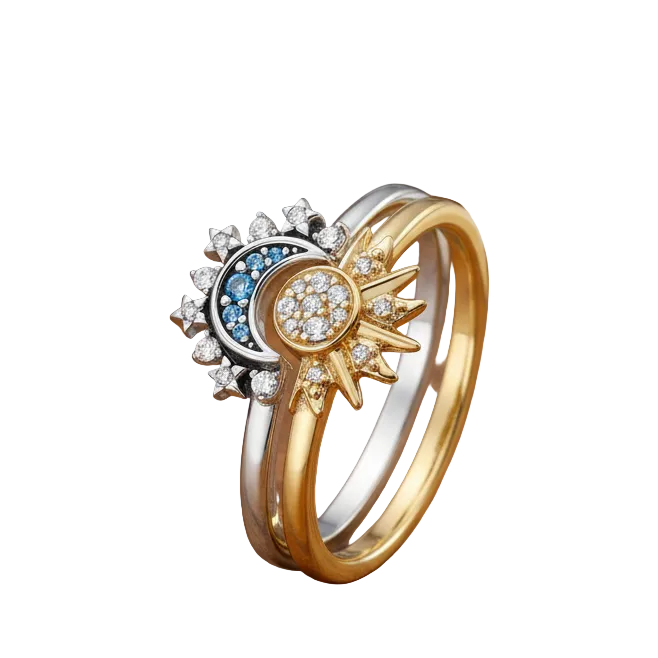 Sølv Ring med Måne- og Soldesign 0