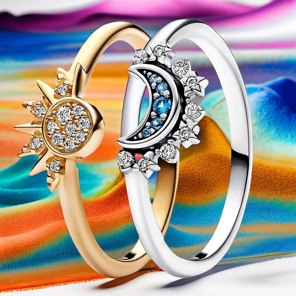 Sølv Ring med Måne- og Soldesign 2