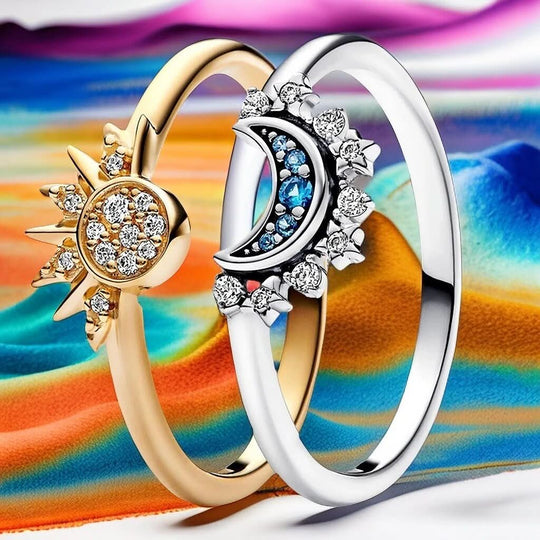 Sølv Ring med Måne- og Soldesign 2