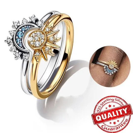Sølv Ring med Måne- og Soldesign 6