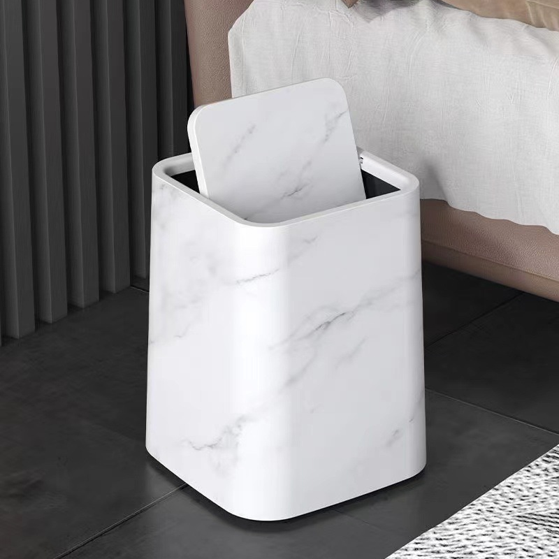Søppelbøtte Kjøkken Bad Med Svinglokk Marmor Design 4