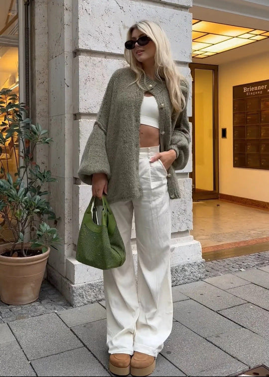 Strikket Cardigan Dame Oversized Med Knappfront 3