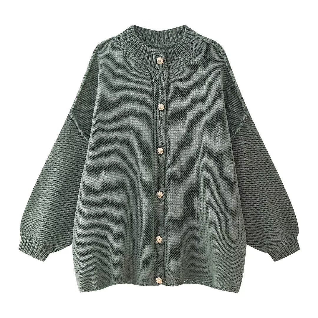 Strikket Cardigan Dame Oversized Med Knappfront 6