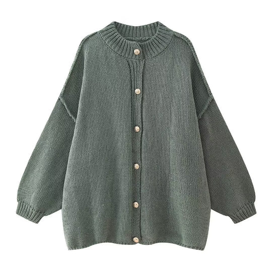 Strikket Cardigan Dame Oversized Med Knappfront 6