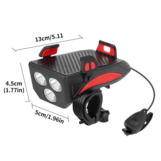 Sykkeltilbehør 4-i-1 med LED-lampe, Telefonholder og Powerbank 6