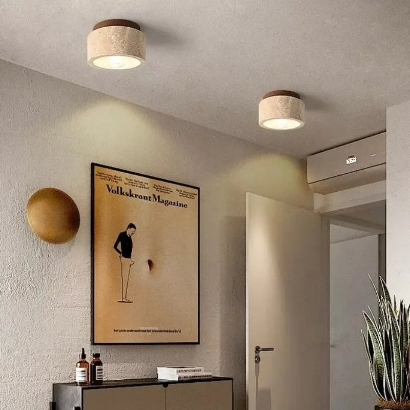 Taklampe i moderne design med travertin 1