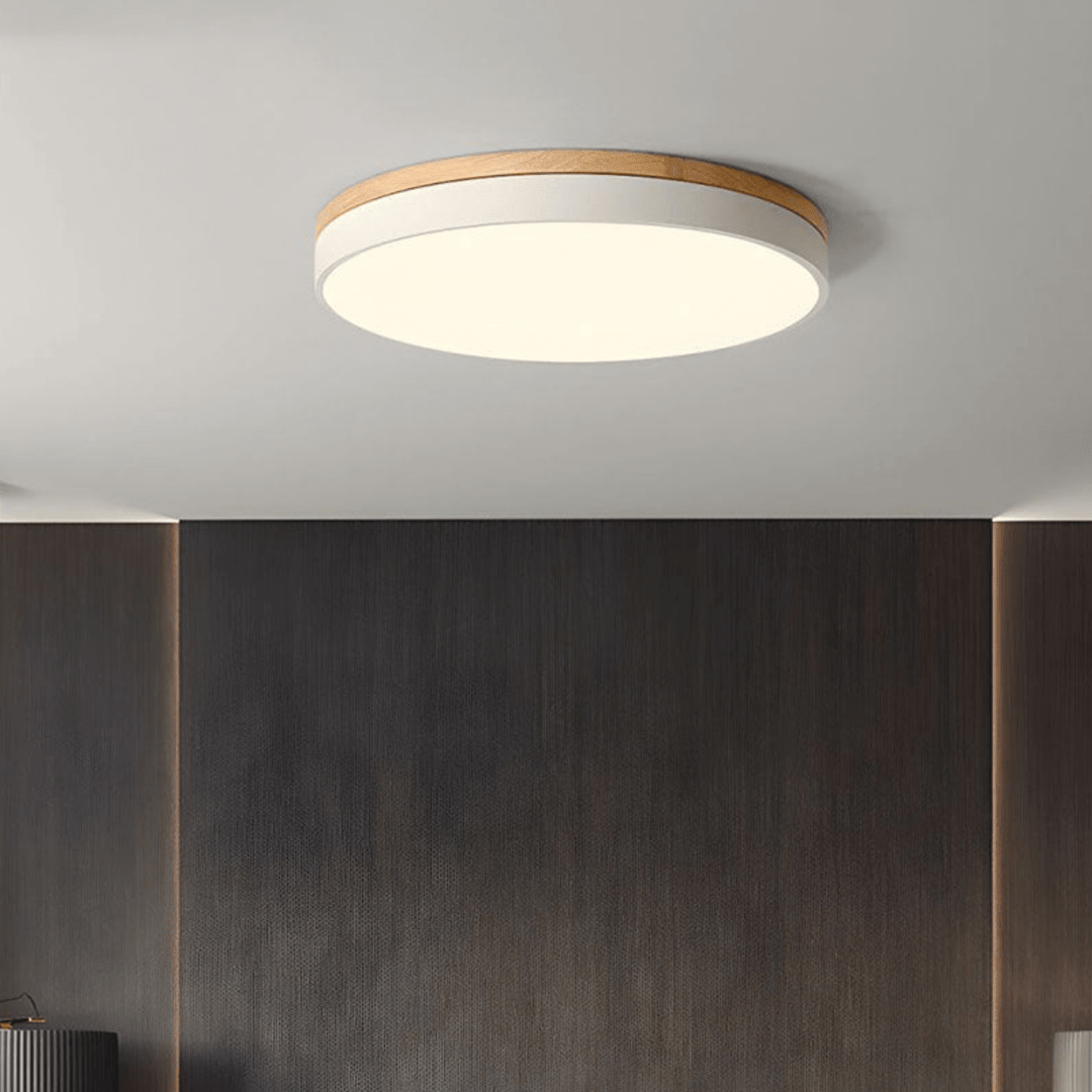 Taklampe med Naturlig Tre og Grønn Detalj 1