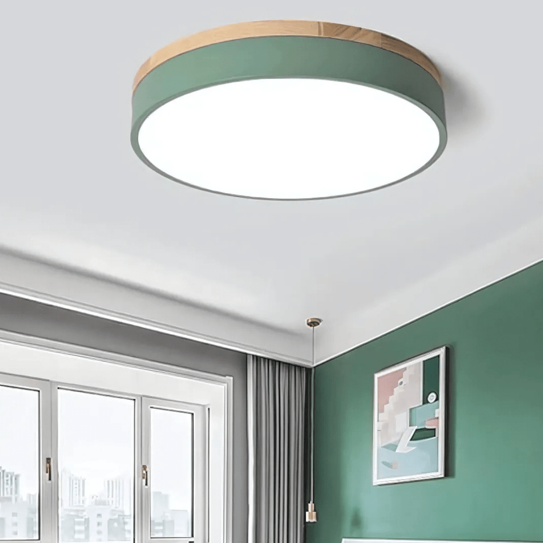 Taklampe med Naturlig Tre og Grønn Detalj 2