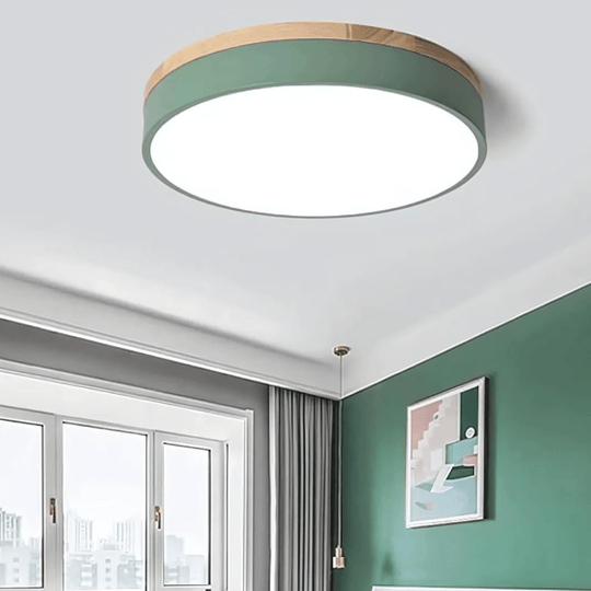 Taklampe med Naturlig Tre og Grønn Detalj 2