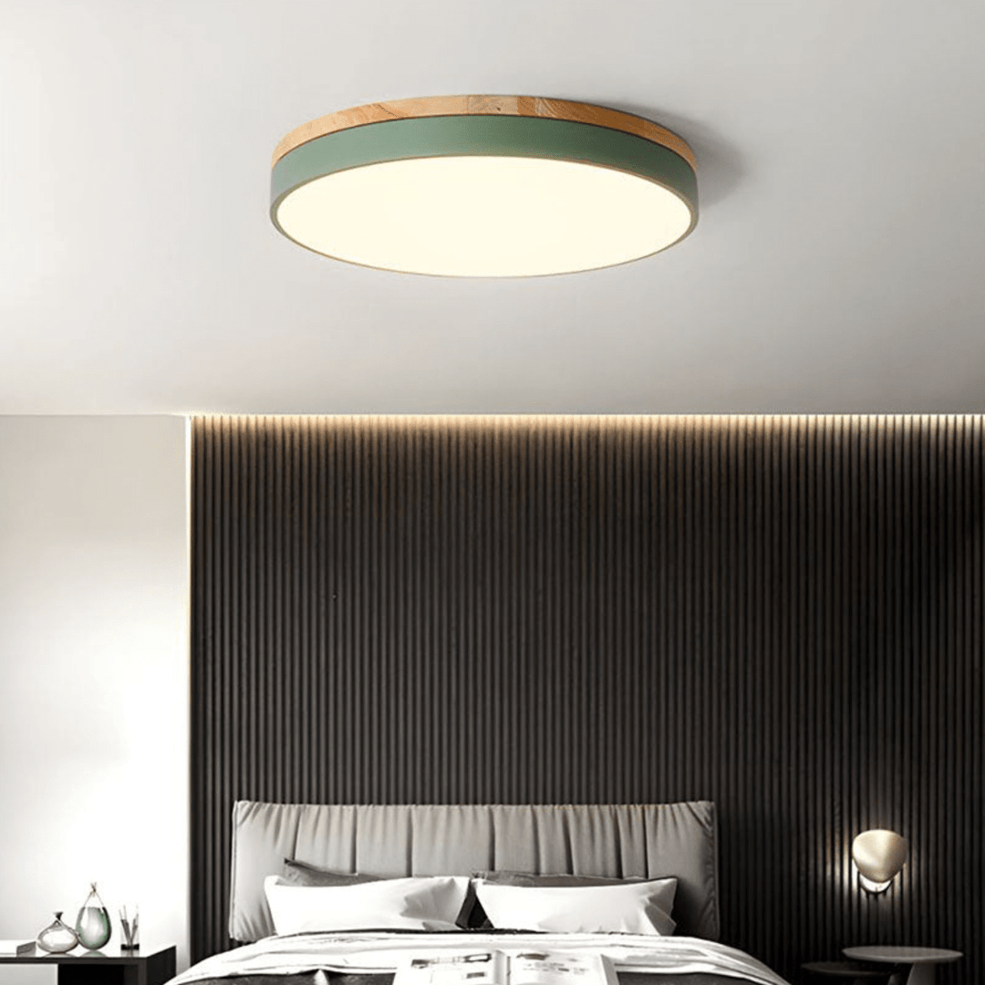 Taklampe med Naturlig Tre og Grønn Detalj 3