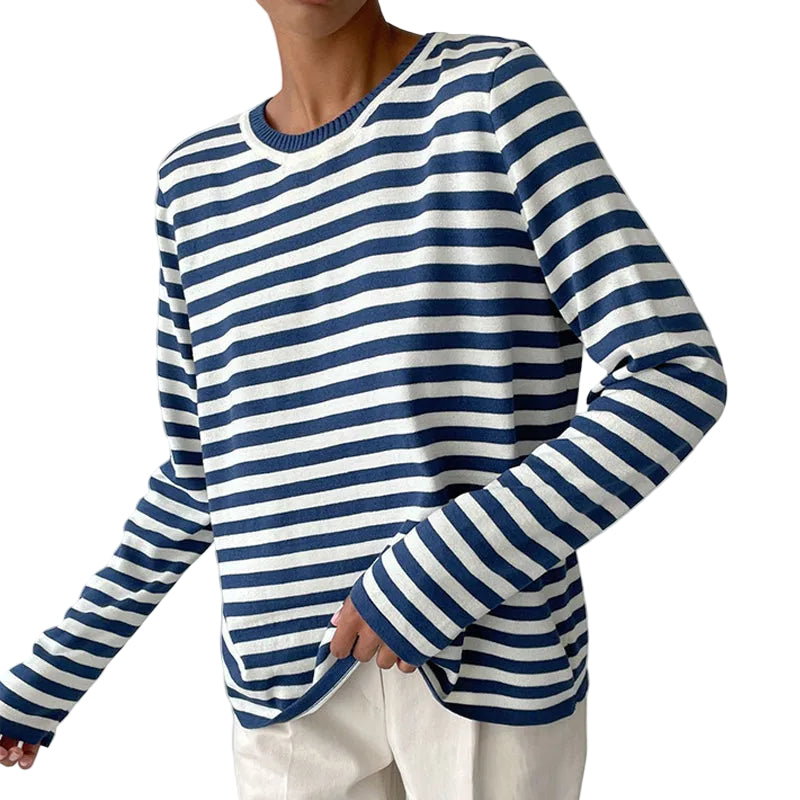 Tee Shirt Femme Rayé à Manches Longues Style Automnal 0