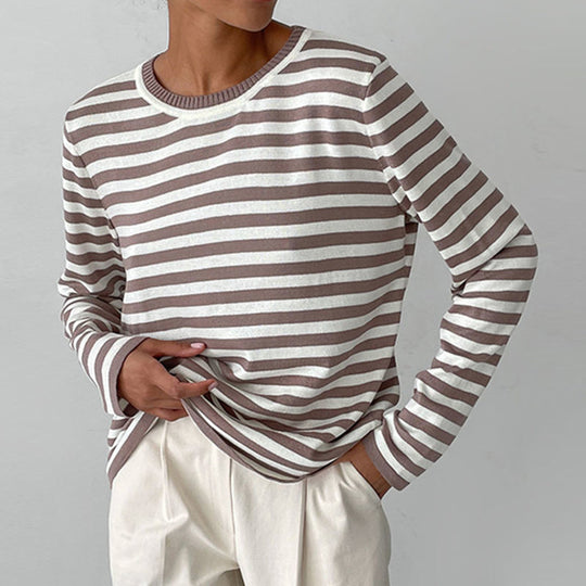 Tee Shirt Femme Rayé à Manches Longues Style Automnal 1