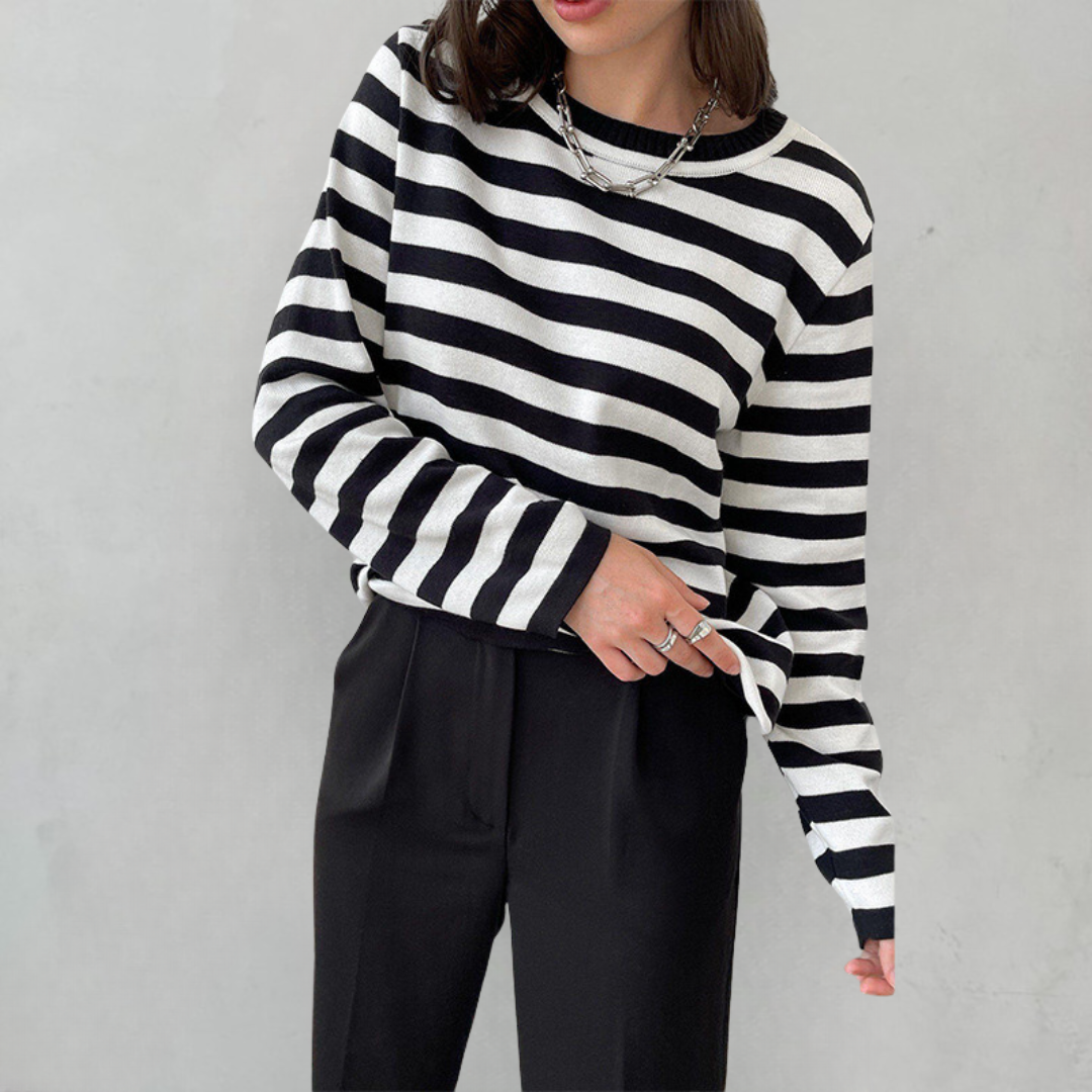 Tee Shirt Femme Rayé à Manches Longues Style Automnal 10