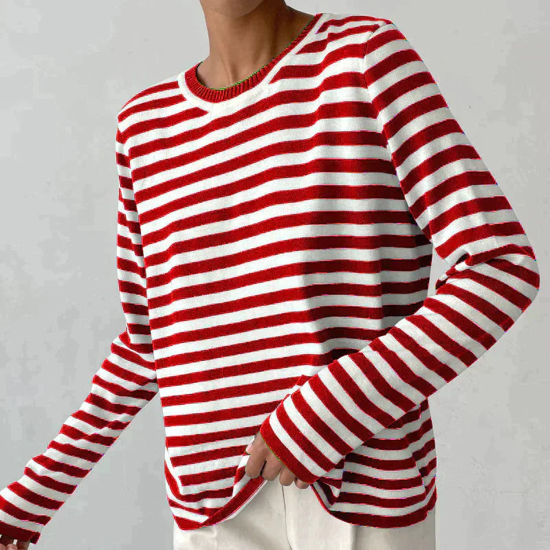 Tee Shirt Femme Rayé à Manches Longues Style Automnal 11