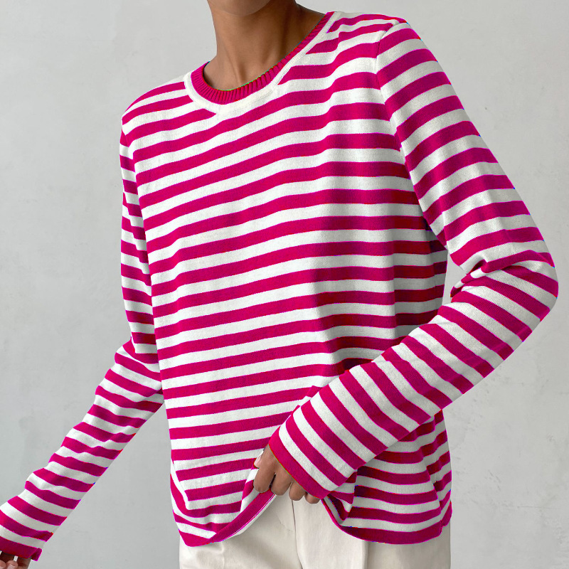Tee Shirt Femme Rayé à Manches Longues Style Automnal 12
