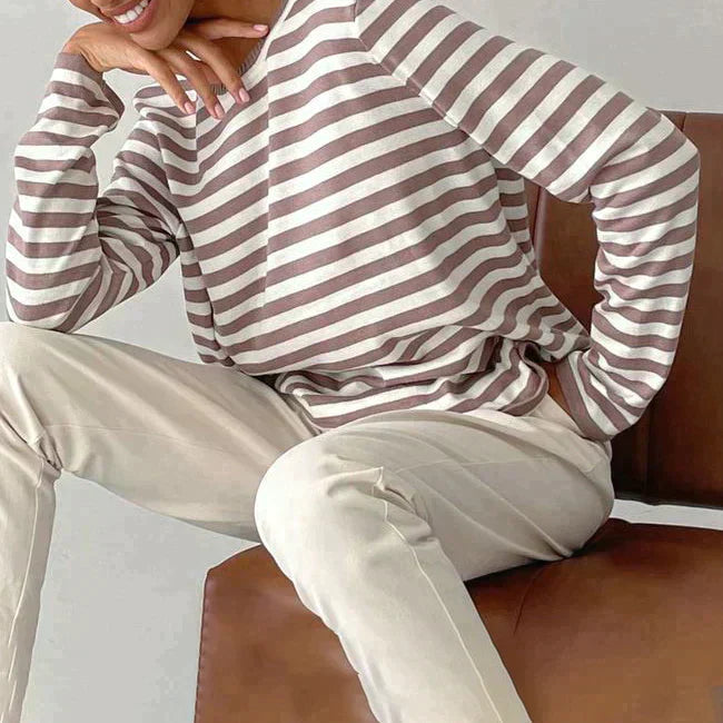 Tee Shirt Femme Rayé à Manches Longues Style Automnal 2