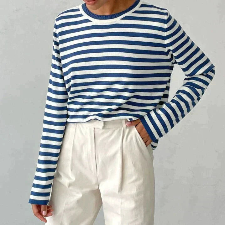 Tee Shirt Femme Rayé à Manches Longues Style Automnal 3