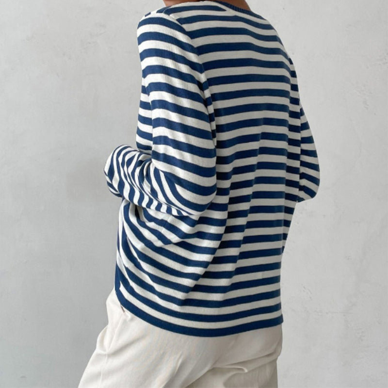 Tee Shirt Femme Rayé à Manches Longues Style Automnal 7