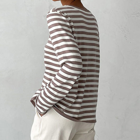 Tee Shirt Femme Rayé à Manches Longues Style Automnal 8