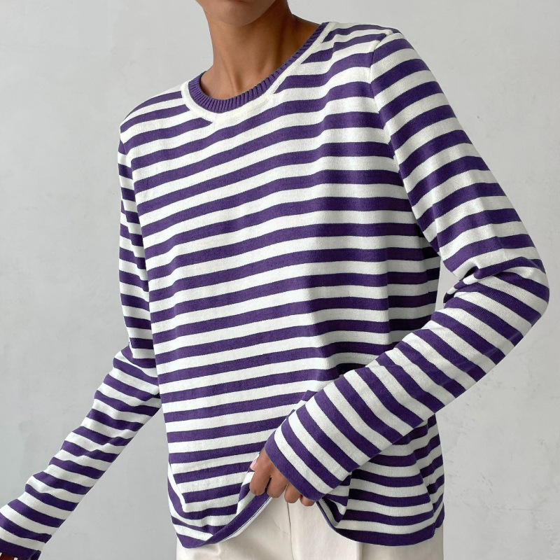 Tee Shirt Femme Rayé à Manches Longues Style Automnal 9