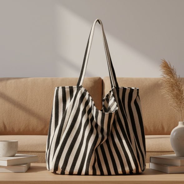 Tøyveske med Stripete Design og Lange Skulderstropper 1