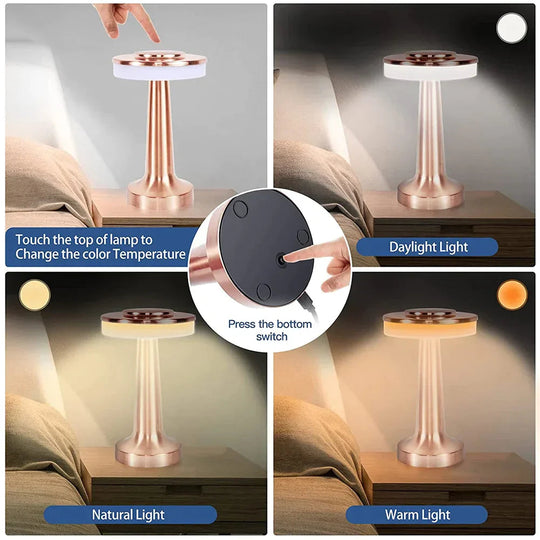 Trådløs Bordlampe med Dimmbar Lys og Gullramme 4