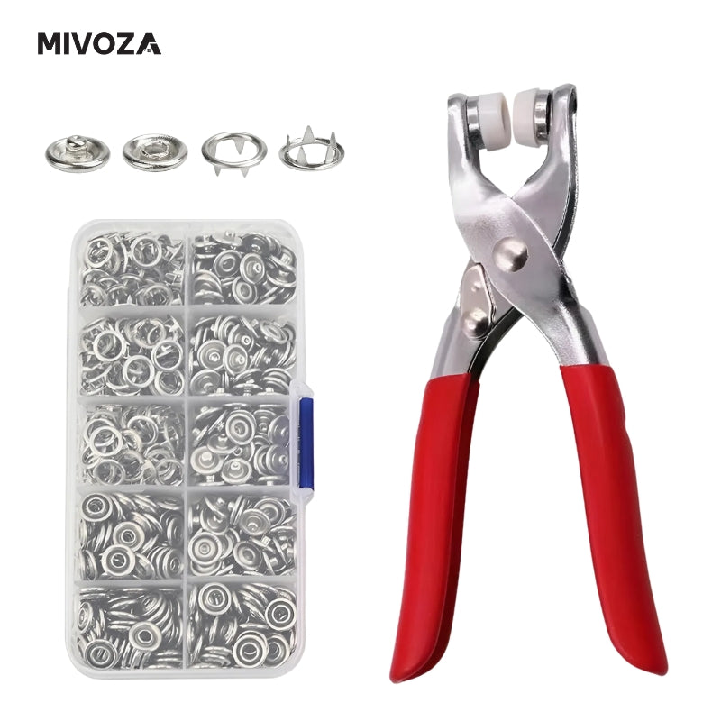 Trykkfestesett med Metallknapper og Tang 0