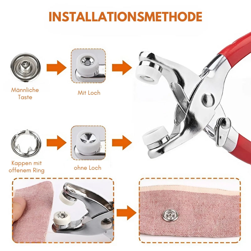 Trykkfestesett med Metallknapper og Tang 2