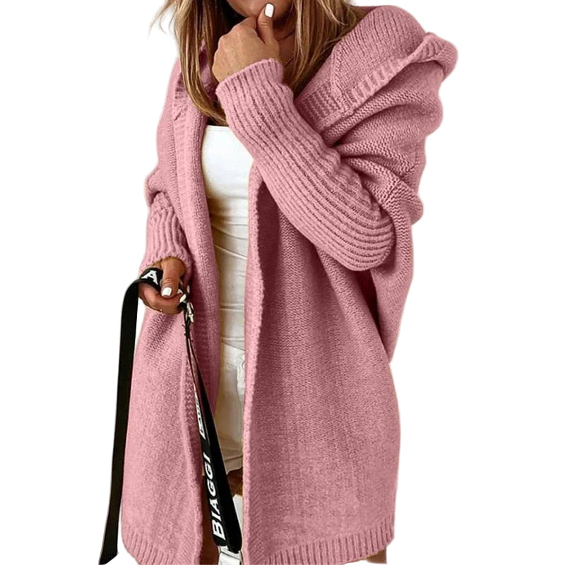 Ull Cardigan Dame Oversized Med Hette - Strikkejakke For Høst/Vinter 0