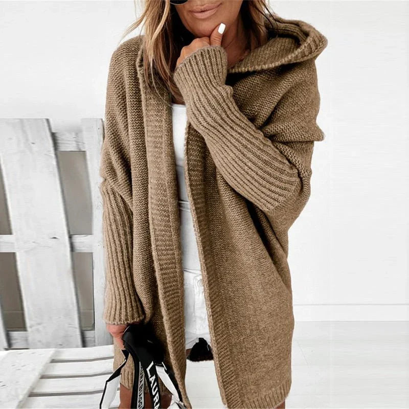 Ull Cardigan Dame Oversized Med Hette - Strikkejakke For Høst/Vinter 2